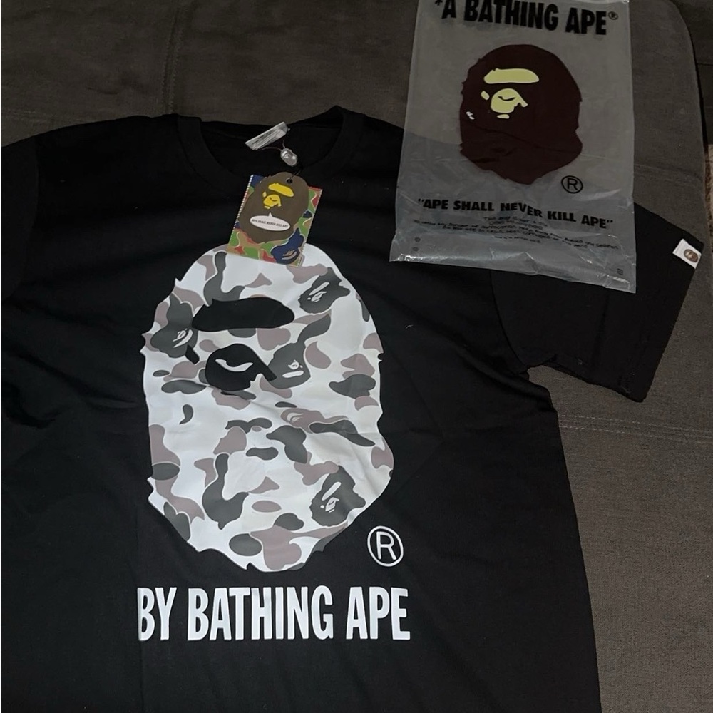 Bape Black and White Camo Ape Head Tee